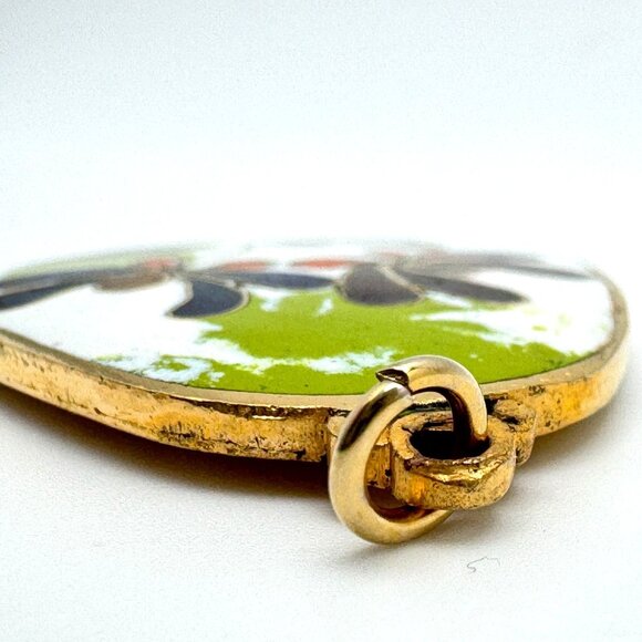Vintage Cloisonné Enamel Floral Pendant With Gold-Tone Trim - Picture 7 of 8